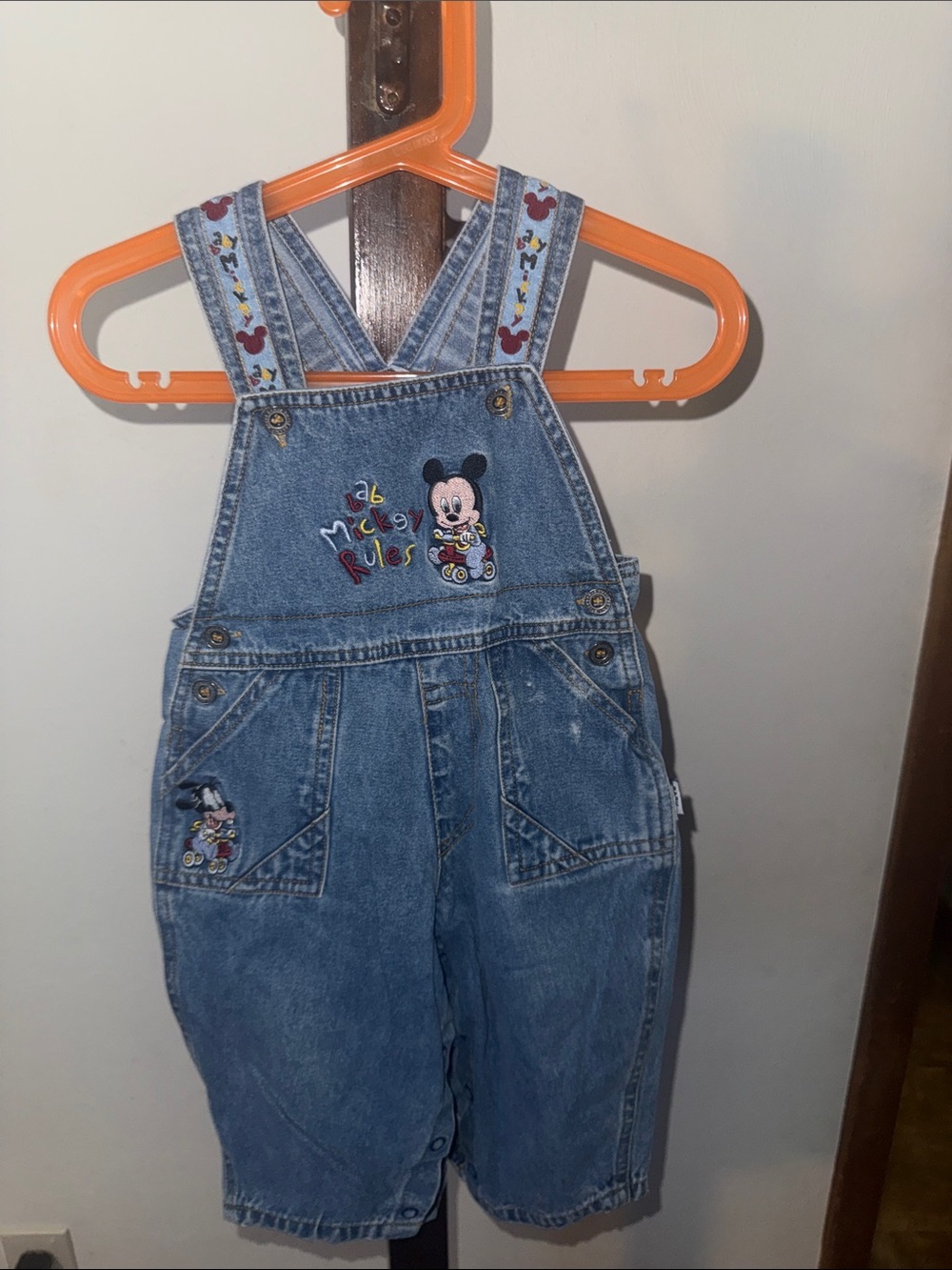 Disney Blue Denim Mickey Embroidered Kids Overalls